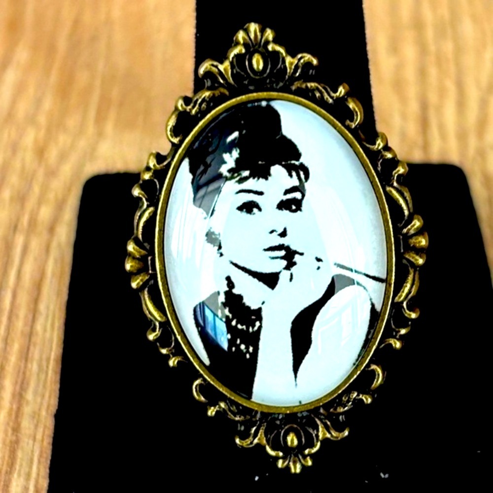 Audrey Hepburn Print Victorian Style Adjustable Ring, Handmade, NWT